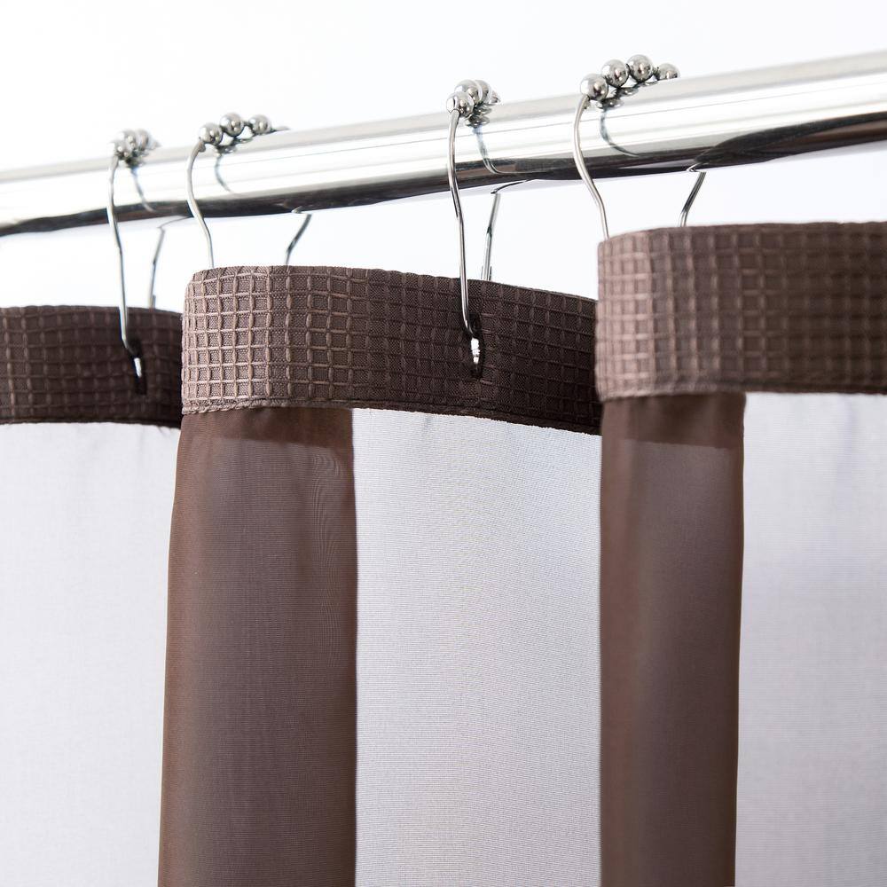 Brown Waffle Weave Shower Curtain with Detachable Liner