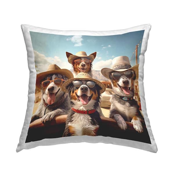 Stupell Industries Dogs in Cowboy Hats Brown Print Polyester 18 in. x 18 in. Throw Pillow