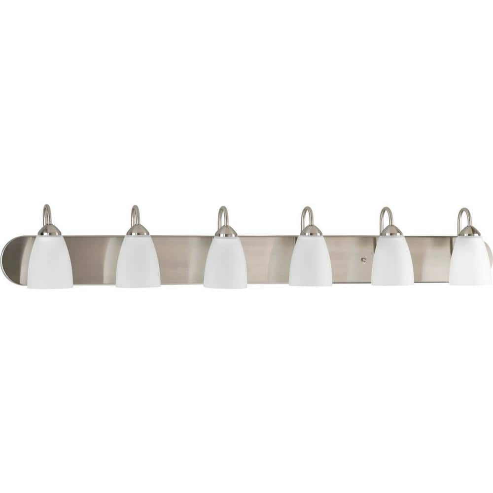 Gather Collection 48" Brushed Nickel 6-Light Bath Vanity with Etched Glass Shades