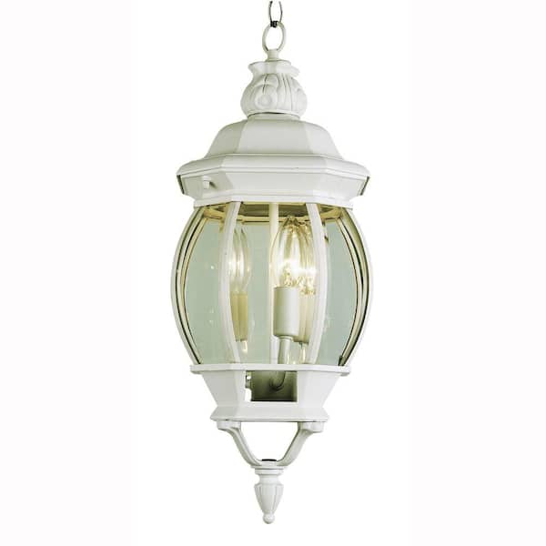 Bel Air Lighting 3-Light Outdoor Hanging White Lantern with Clear Glass