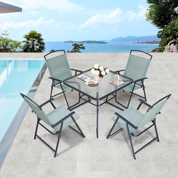 Crestlive Products 5-Piece Metal Square Outdoor Dining Set in Green