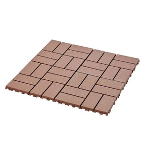 12 in. W x 12 in. L Outdoor Backyard Pattern Square PVC Interlocking Flooring Deck Tiles (Pack of 44 Tiles)in Brown