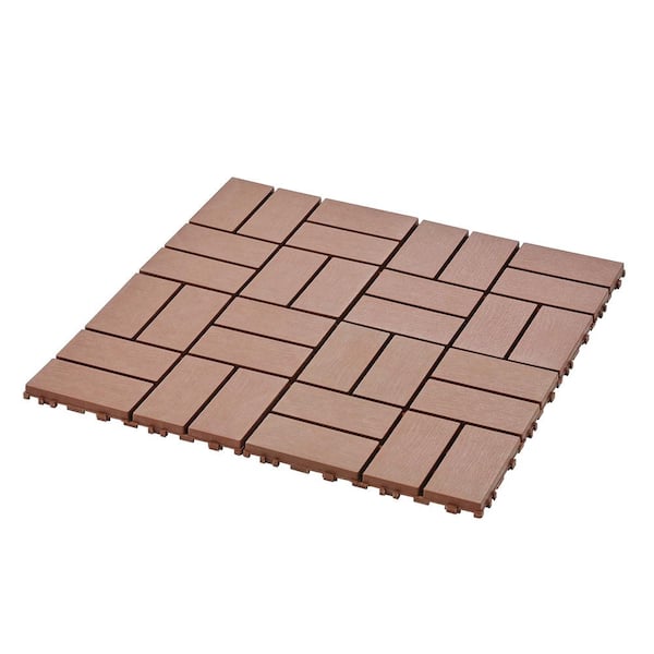 GOGEXX 12 in. W x 12 in. L Outdoor Backyard Pattern Square PVC Interlocking Flooring Deck Tiles (Pack of 44 Tiles)in Brown