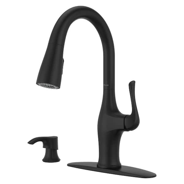 Pfister Wray Single-Handle Pull-Down Sprayer Kitchen Faucet with Solo Tilt Soap Dispenser in Matte Black