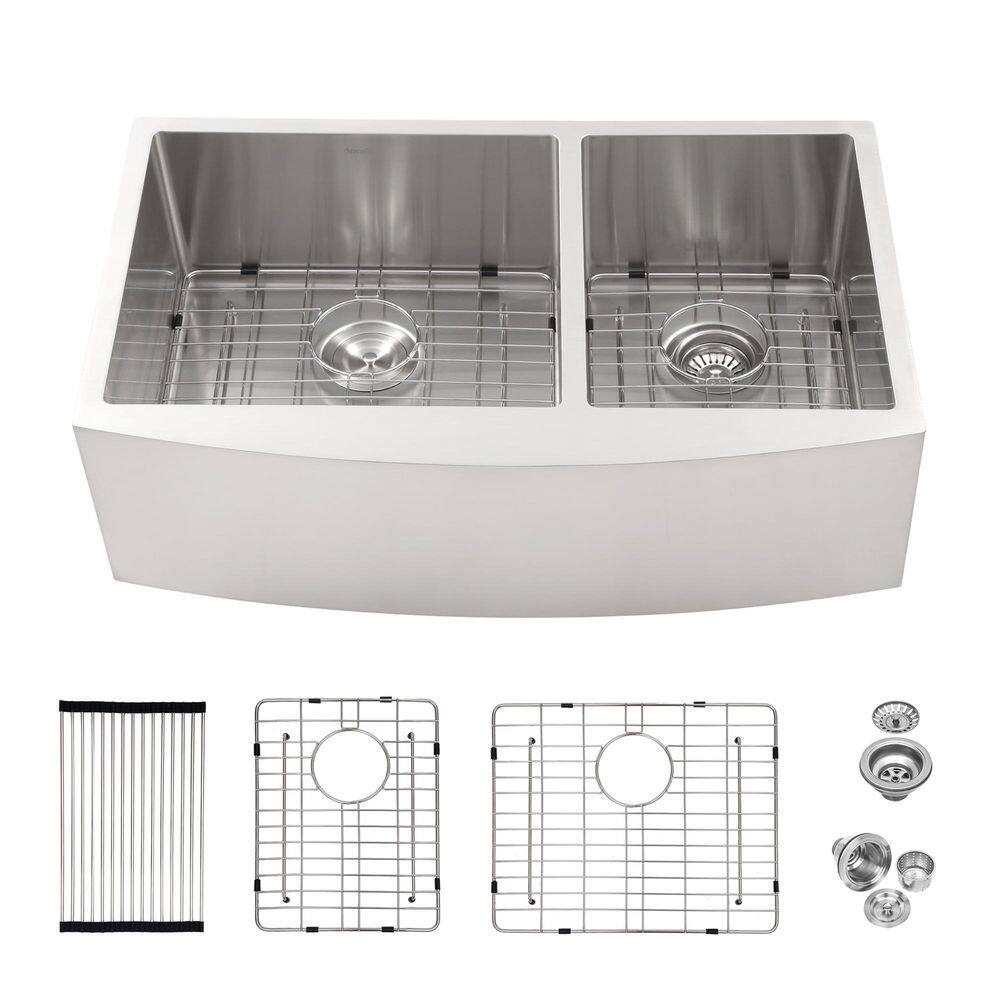 36 in. Apron-Front 60/40 Double Bowl Undermount 16-Gauge Stainless Steel Farmhouse Kitchen Sink with Drain price history on PriceWatchPro