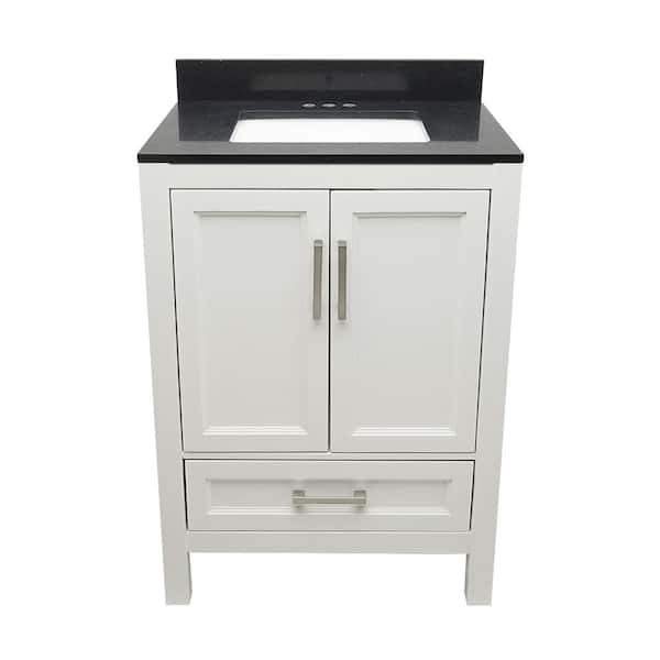 Ella Nevado 25 in. W x 19 in. D x 36 in. H Bathroom Vanity in White with Galaxy Black Quartz Stone Vanity Sink Top