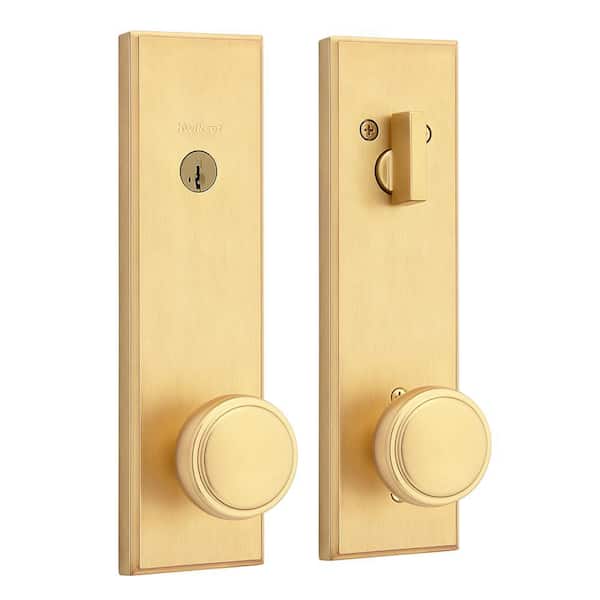 Sora Satin Brass Keyed Entry Set Single Cylinder Door Handleset ft SmartKey Security