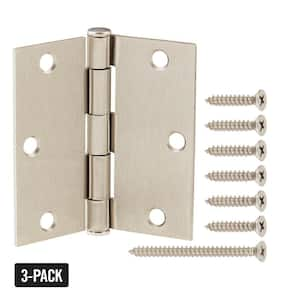 3-1/2 in. Satin Nickel Square Radius Squeak-Free Door Hinge (3-Pack)