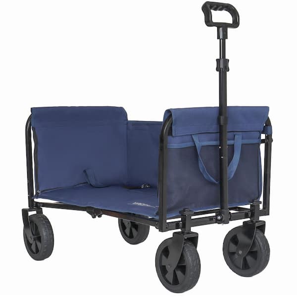 2.9 cu. ft. Steel Garden Cart with Bench Seat and Dog Leash, Dark Blue