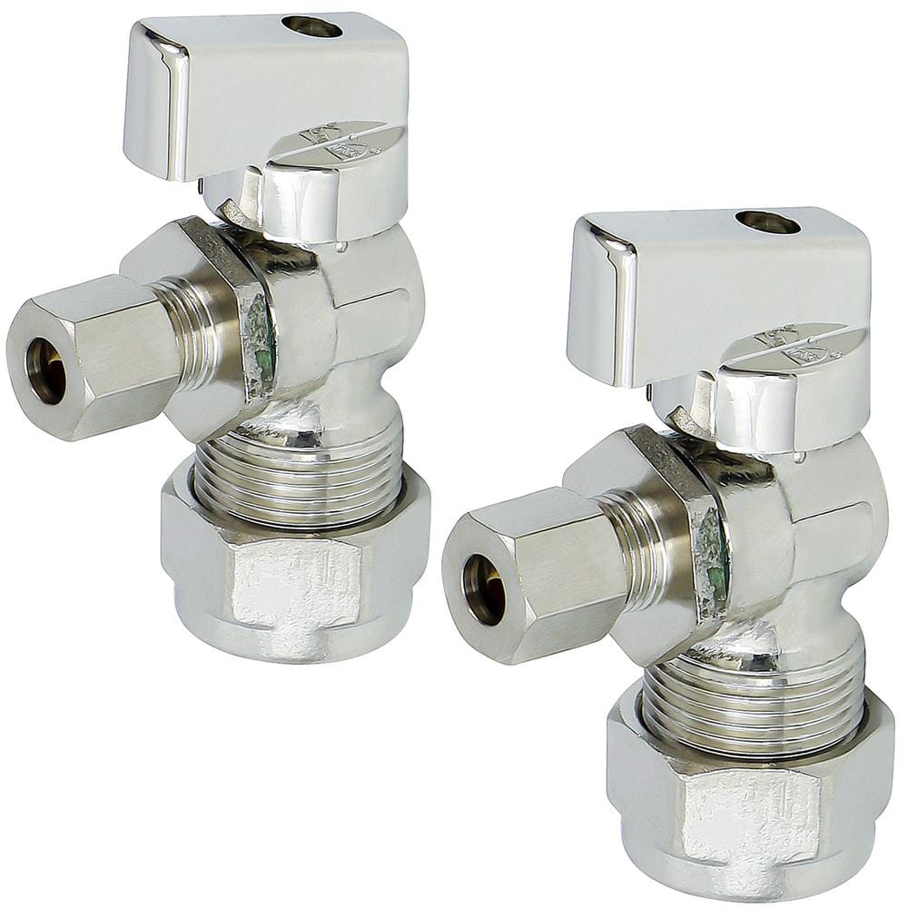 Chrome Plated Brass Compact Angle Stop Valve 2-Pack
