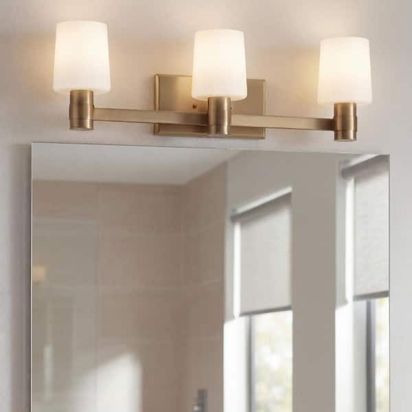 Adani 24 in. 3-Light Champagne Bronze Soft Modern Bathroom Vanity Light with Opal Glass