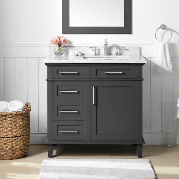 Home Decorators Collection Sonoma 36 in. Single Sink Freestanding Dark Charcoal Bath Vanity with Carrara Marble Top (Assembled)