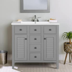 Serenitree 36 in. W x 18.03 in. D x 34.38 in. H Single Sink Bath Vanity in Gray with White Ceramic Top and Basic