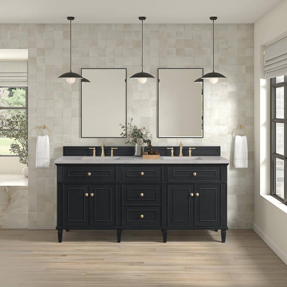 Lorelai 72.0 in. W x 23.5 in. D x 34.06 in. H Double Bathroom Vanity in Black Onyx with Eternal Jasmine Pearl Quartz Top price history on PriceWatchPro