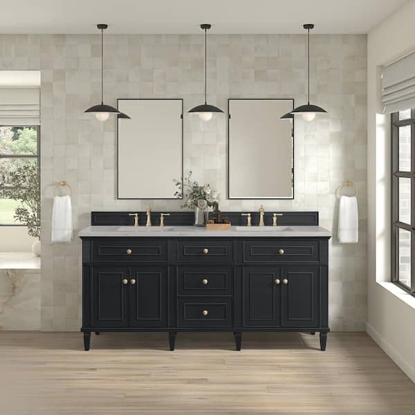 Lorelai 72.0 in. W x 23.5 in. D x 34.06 in. H Double Bathroom Vanity in Black Onyx with Eternal Jasmine Pearl Quartz Top