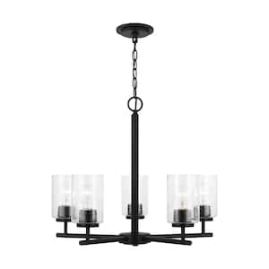 Oslo 24 in. 5-Light Midnight Matte Black Transitional Contemporary Chandelier with Clear Seeded Glass Shades