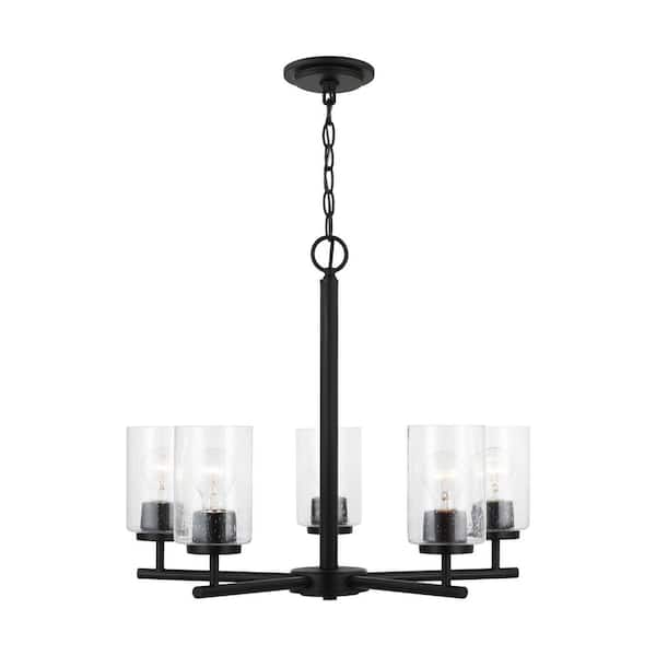 Generation Lighting Oslo 24 in. 5-Light Midnight Matte Black Transitional Contemporary Chandelier with Clear Seeded Glass Shades