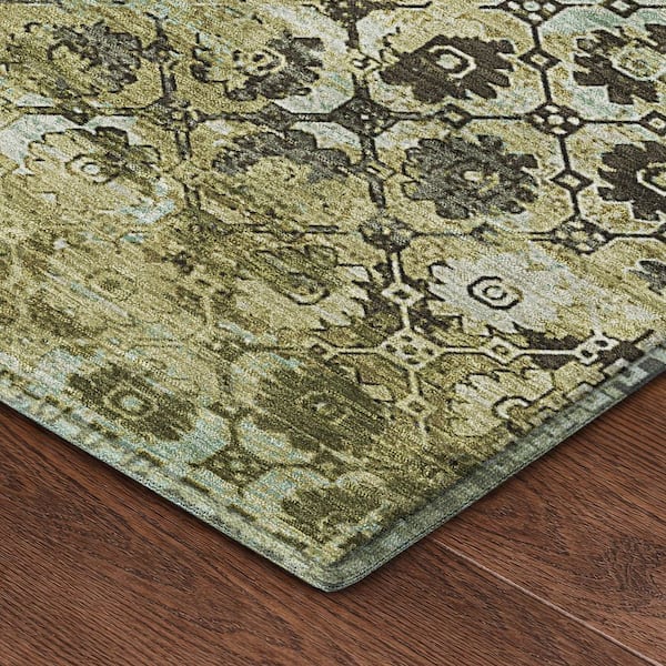 Mayfield Premium Machine Washable Abstract AMF2433 Olive 10 ft. x 14 ft. Area Rug