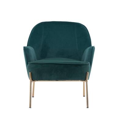 Green Velvet Side Chair with Adjustable Legs