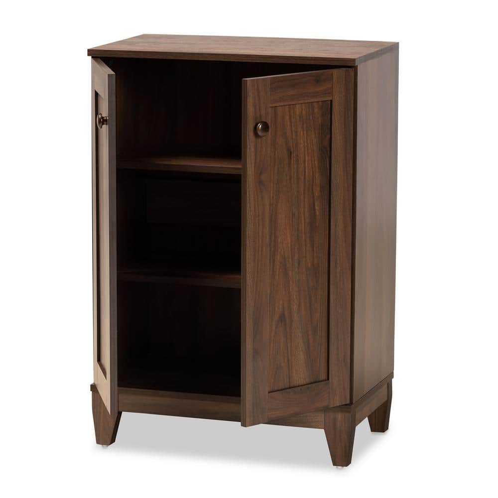 Walnut Brown Wood 2-Door Shoe Storage Cabinet
