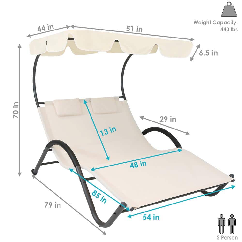 Beige Double Chaise Lounge with Canopy and Cushions