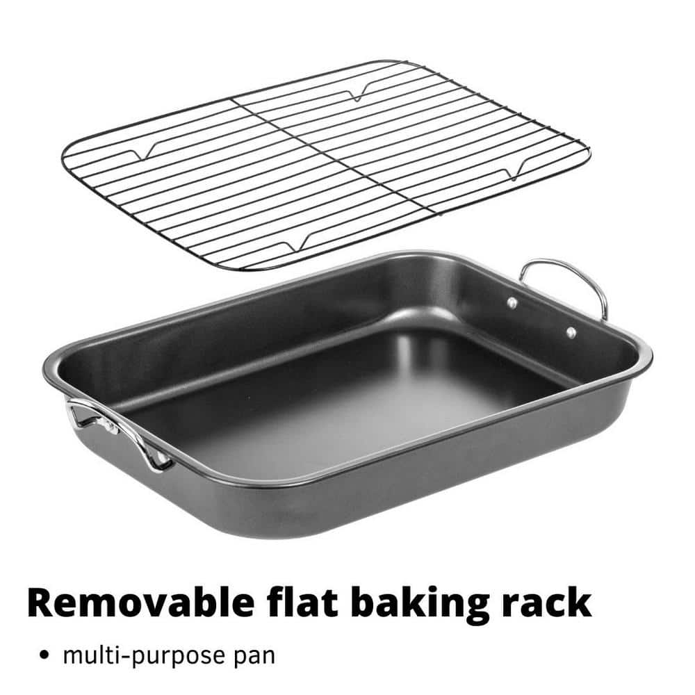 15-Inch Non-Stick Carbon Steel Roasting Pan with Rack and Handles