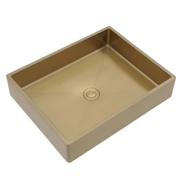 Sarlai 19 in. Vessel Rectangular Bathroom Sink Vanity Wash Sink Above Counter in Yellow Stainless Steel