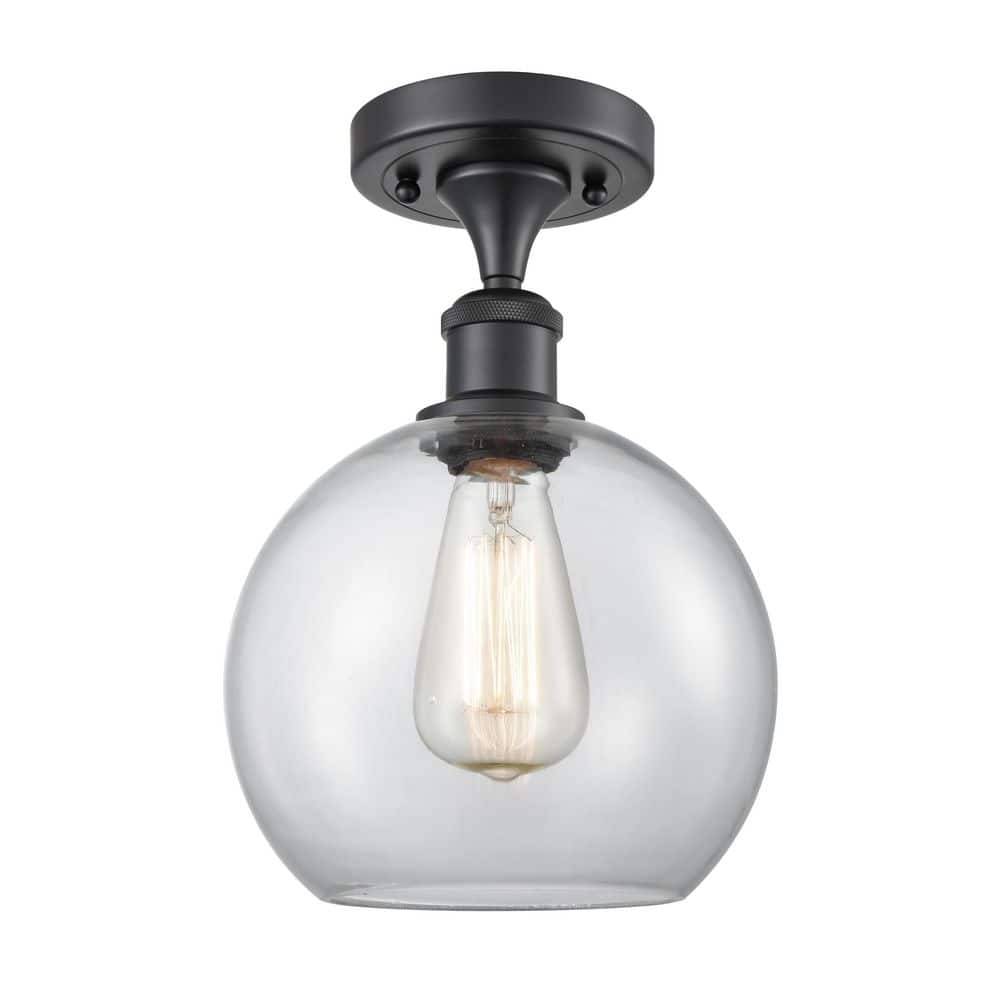 Athens 8 in. 1-Light Matte Black Industrial Semi-Flush Mount with Clear Glass Shade price history on PriceWatchPro