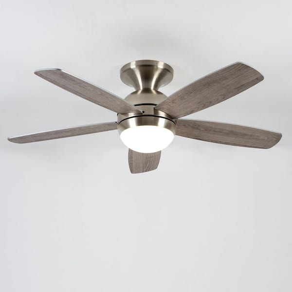 52 in. Nickel Plywood Flush Mount Standard Ceiling Fan Witht Light, Remote Control included, 6-Speed Reversible