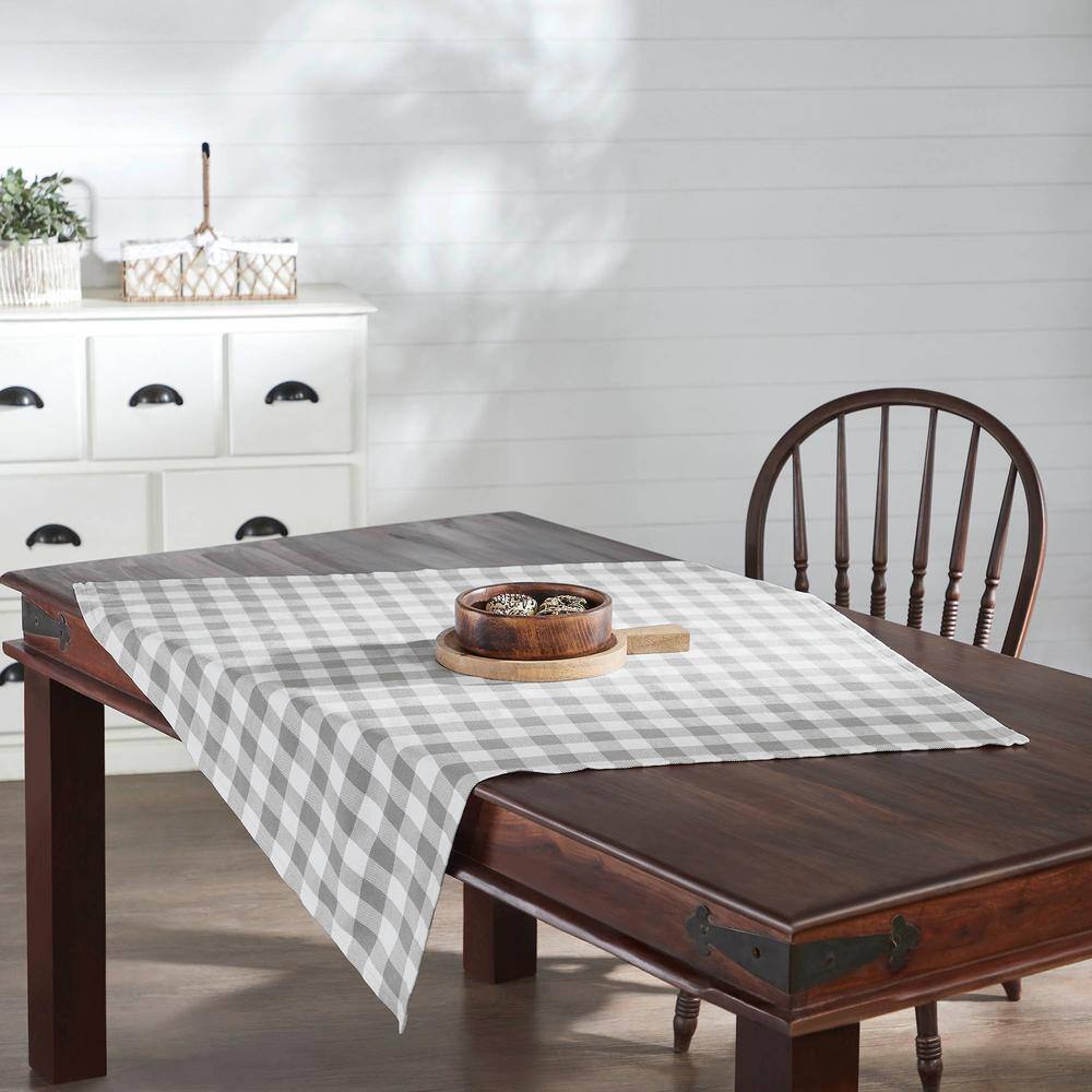 Annie 40x40 Gray and White Cotton Buffalo Check Table Topper