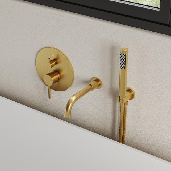 EVERSTEIN Single Handle 2-Spray Tub and Shower Faucet 2.5 GPM in. Brushed Gold Valve Included