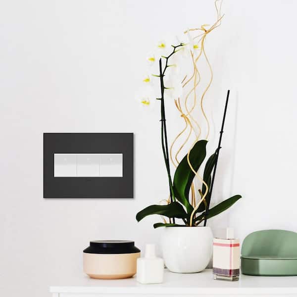 adorne 3 Gang Decorator/Rocker Wall Plate, Satin Black (1-Pack)