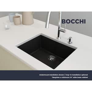 Campino Uno Matte Black Granite Composite 24 in. Single Bowl Drop-In/Undermount Kitchen Sink with Strainer