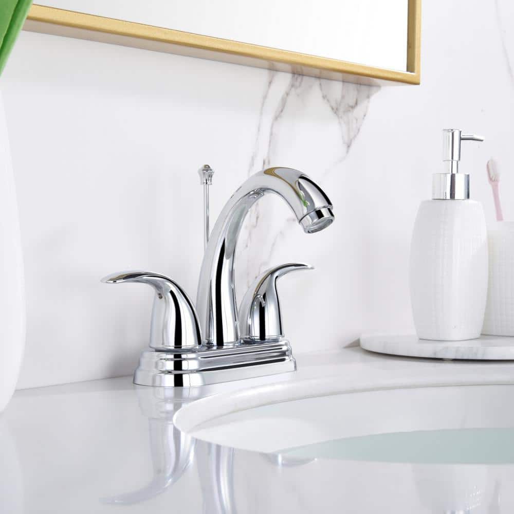 Polished Chrome Two-Handle Centerset Bathroom Faucet