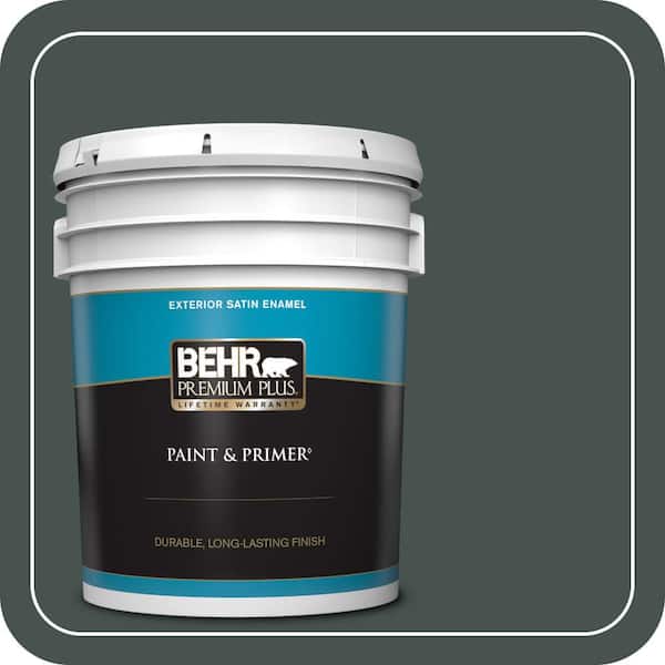 BEHR PREMIUM PLUS 5 gal. Home Decorators Collection #HDC-WR16-05 Evergreen Field Satin Enamel Exterior Paint & Primer
