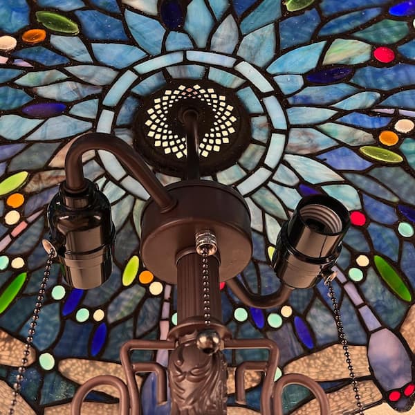 VINPLUS 24in. Dark Bronze Tiffany Table Lamp with Blue Dragonfly