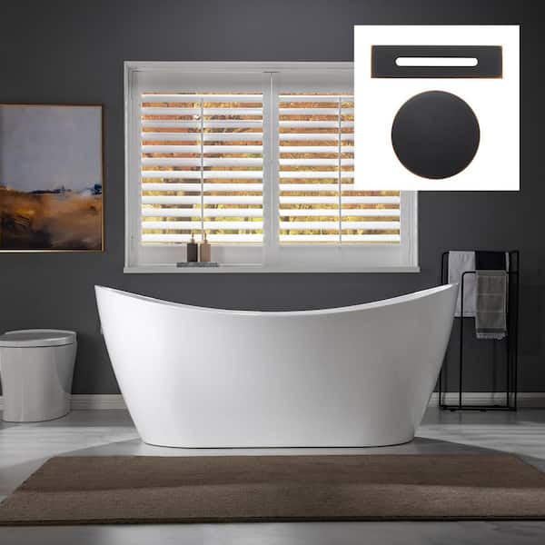 WOODBRIDGE Kimball 67 in. Acrylic FlatBottom Double Slipper Bathtub with Oil Rubbed Bronze Overflow and Drain Included in White