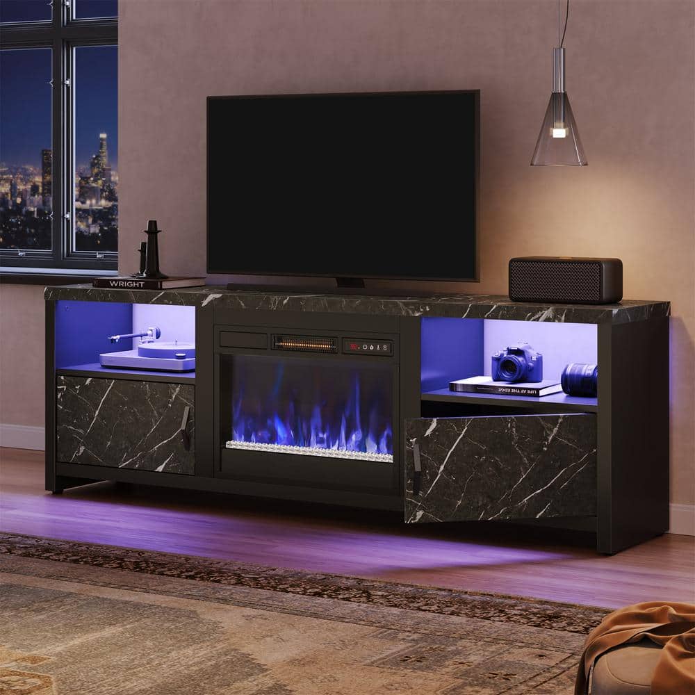 Bestier 70 in. Black Marble LED TV Stand Fits TV's Up to 75 in