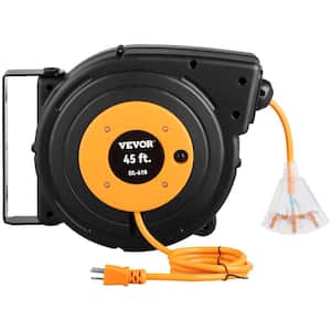 Heavy-Duty 45 ft. 12/3 15 Amp Retractable Extension Cord Reel with 3 Grounded Outlets SJTOW Power Cord Black Finish