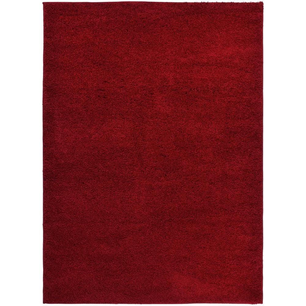 Simple Rug Red RugStylesOnline Shaggy 8 ft. x 10 ft. Red Solid Synthetic Rectangle ...