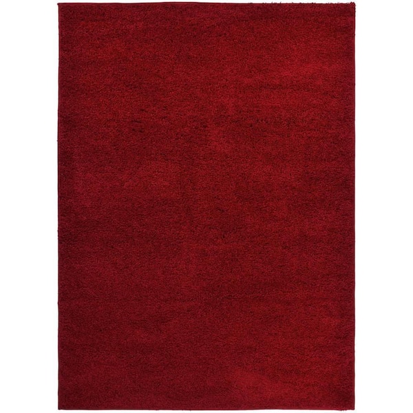 Shaggy 8 ft. x 10 ft. Red Solid Synthetic Rectangle Area Rug