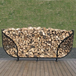8 ft. Firewood Storage Log Rack with Kindling Holder Round Leg Steel