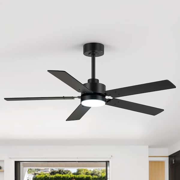48 in. Indoor Black Ceiling Fans with Adjustable White Integrated LED with 5-Reversible Blades and Remote Included