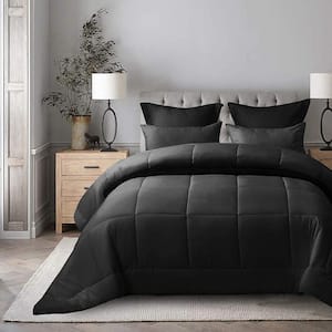 3-Piece Black All Season Down Alternative Comforter Ultra Soft 100% Microfiber Polyester Full Duvet Insert