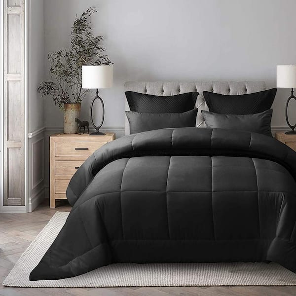 Shatex 3-Piece Black All Season Down Alternative Comforter Ultra Soft 100% Microfiber Polyester King Duvet Insert