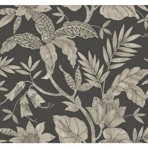 Rainforest Leaves Brushed Ebony and Stone Botanical Paper Strippable Roll (Covers 60.75 sq. ft.)