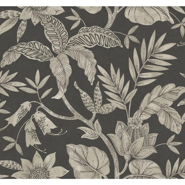 Seabrook Designs Rainforest Leaves Brushed Ebony and Stone Botanical Paper Strippable Roll (Covers 60.75 sq. ft.)