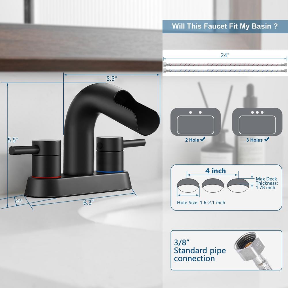 Matte Black Double Handle Waterfall Bathroom Faucet