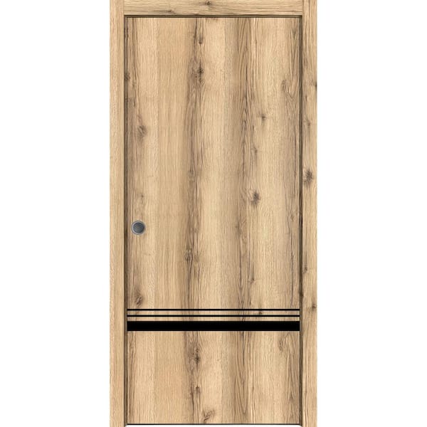 Sartodoors 42 in. x 84 in. 1 Panel Oak Color Finished Solid Wood with Honeycomb Sliding Door with Hardware