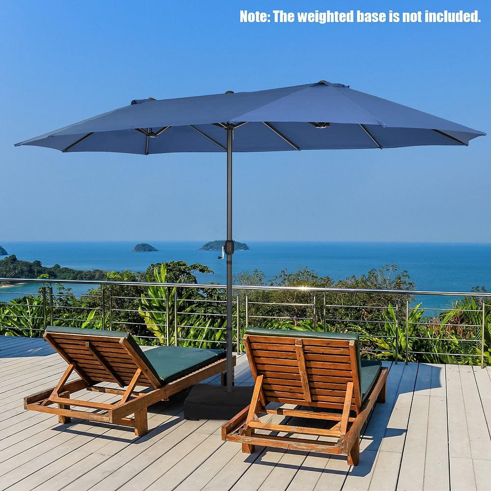 Navy Double-Sided 15ft Patio Umbrella with Hand Crank